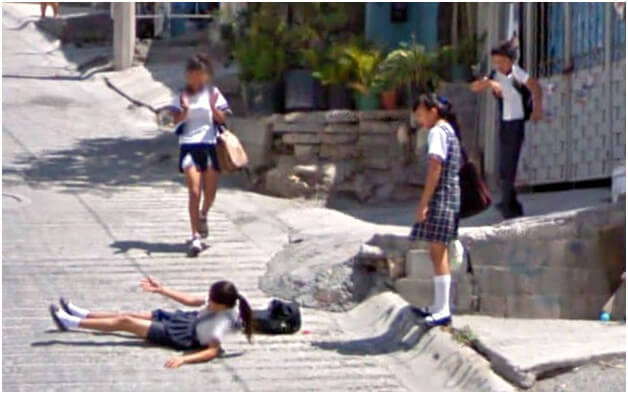 girl falls down, google maps