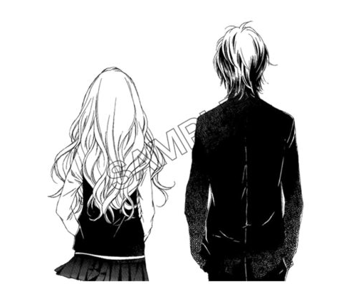 sad couple in love black and white cartoon